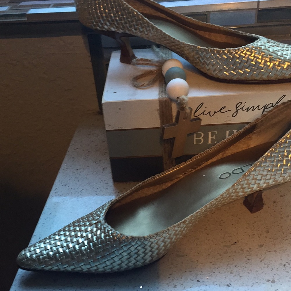 Gold metallic weaved leather